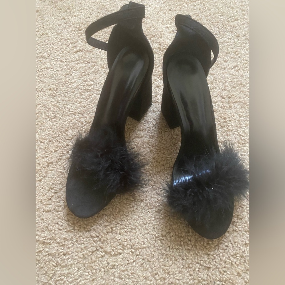 FAUX FUR BLOCK HEELS